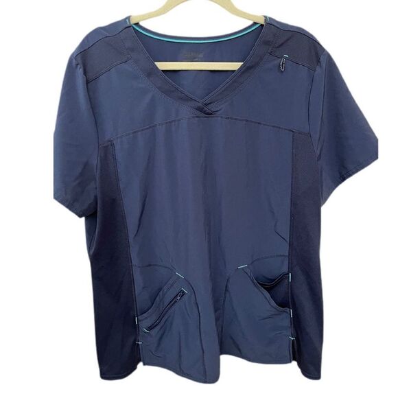 Women's V-Neck Blue Short Sleeve Scrub Top Sz XL - Picture 1 of 4
